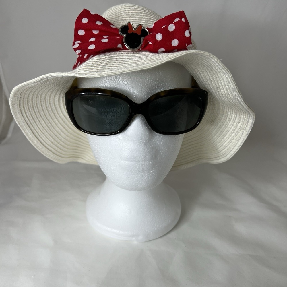 DISNEY PARKS Minnie Mouse White Straw Red Polka Dots Sun Hat Youth 55 cm